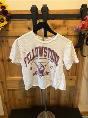 Rebellious One White Crop Top with Maroon Yellowstone Graphic